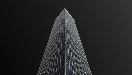 3d illustration of modern skyscraper in the night over black background