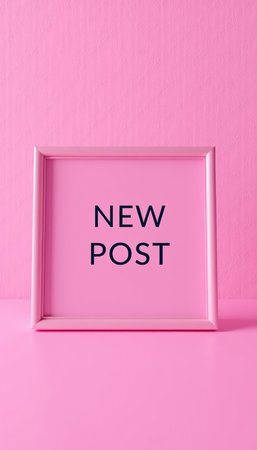 New post written in a pink square frame on a pink background.