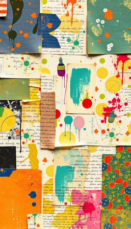 abstract background from old paper with colorful spots and stains, closeup