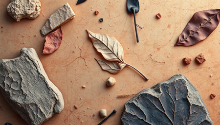 Flat lay composition with autumn leaves on a brown background. Autumn concept