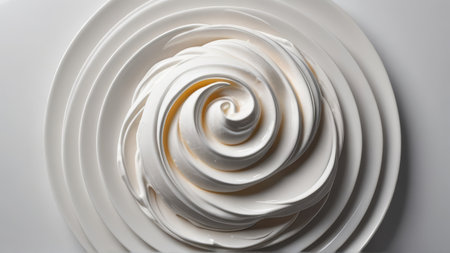 White whipped cream swirls on a white background. Close-up.