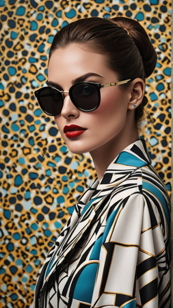 Portrait of a beautiful fashion model in sunglasses. Beauty, fashion. Optics.の写真素材