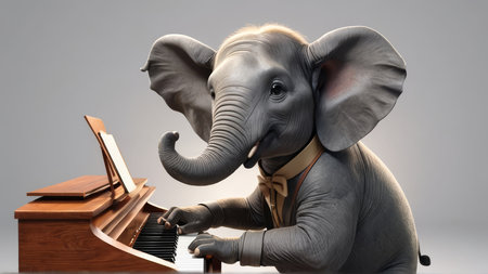 Elephant playing the piano. 3D illustration. 3D rendering.の写真素材