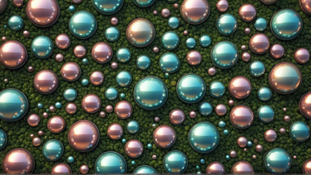 3d render, abstract background with 3d spheres, balls in green and blue