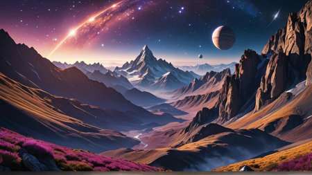 Fantasy alien planet. Mountain. 3D illustration. Fantasy.の写真素材