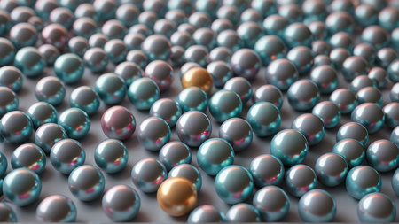 3d rendering of a lot of blue and gold spheres on a white background