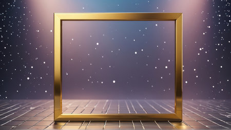 Golden frame on the background of the night sky with stars. Vector illustration.