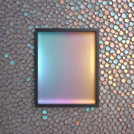 3d render, abstract background, empty frame on a stone wall