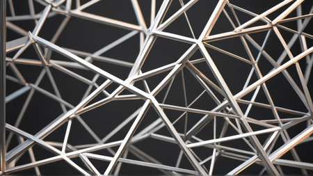 Abstract 3d rendering of chaotic structure. Creative background with polygonal wireframe.の写真素材