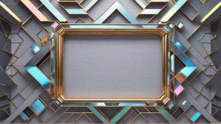 3d illustration of abstract geometric background with golden frame. 3d rendering
