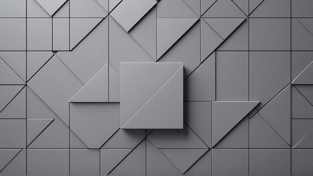 3d rendering of abstract geometric shapes in black and white colors.
