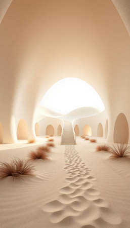 3d illustration of an interior with a sun in the form of a tunnelの写真素材