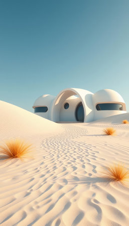 Futuristic architecture in the desert. 3d render illustration.の写真素材
