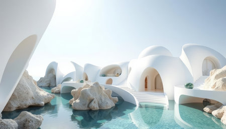 Santorini island, Greece, Europe. 3D renderingの写真素材