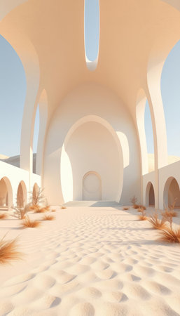 3d render of modern architecture in the desert with arches.の写真素材