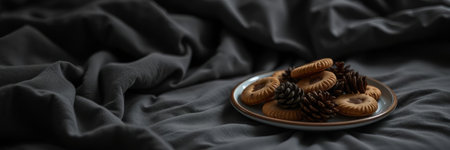 cookies on a plate on a background of black fabric closeup