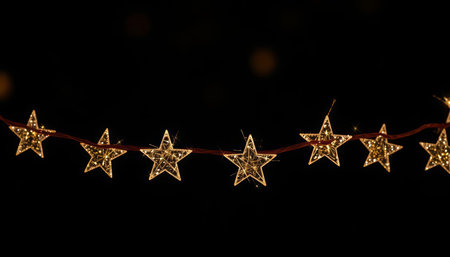 christmas lights on a black background, close-up, selective focus