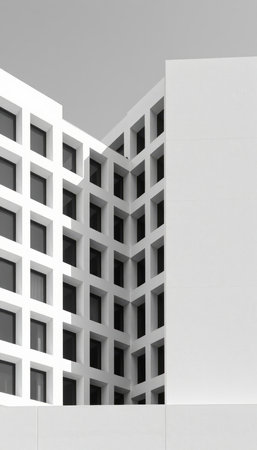 Modern architecture, detail of the facade of a modern building, black and white