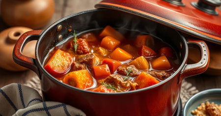 Hungarian goulash with meat, potatoes, carrots and onions