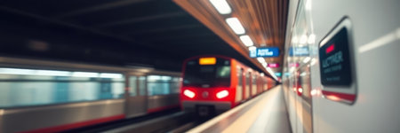Motion blur of a train in the subway station. Concept of travel and transport.の写真素材