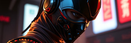 3D CG rendering of cyber man in the cyborg's helmetの写真素材