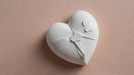 Broken white heart on a pink background, valentine's dayの写真素材