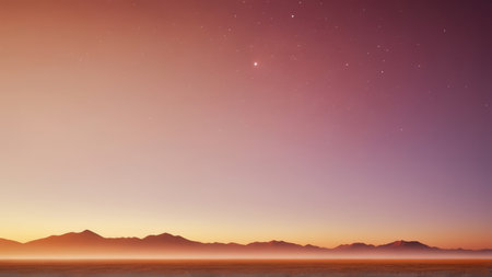 Landscape with starry sky and mountains. 3D Renderingの写真素材