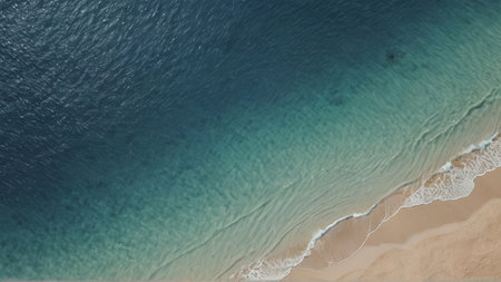 Aerial view of sandy beach with turquoise water and waves
