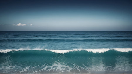 Aerial view of beautiful sandy beach with turquoise water and waves.