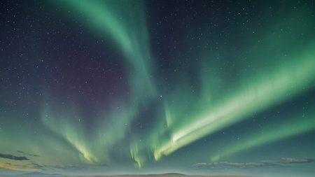 Aurora borealis, northern lights in the night sky.の写真素材