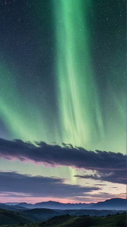 Aurora borealis. Northern lights in the sky over mountainsの写真素材