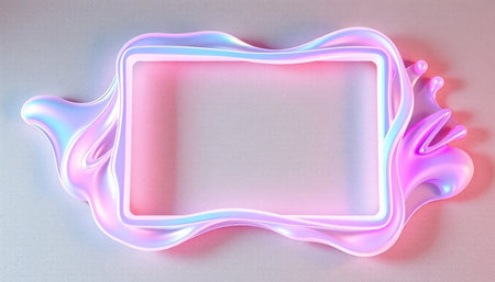 3d illustration of frame with pink and blue liquid flow on gray backgroundの写真素材
