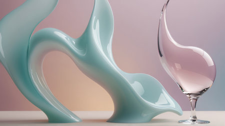 3d rendering of glass with water droplets in pastel colorsの写真素材