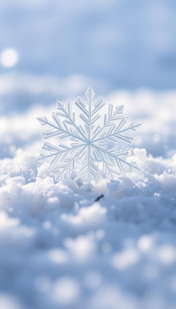 snowflake on the snow with bokeh effect, winter backgroundの写真素材