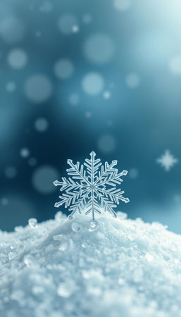 Snowflake in the snow. Christmas background. 3D illustration.の写真素材
