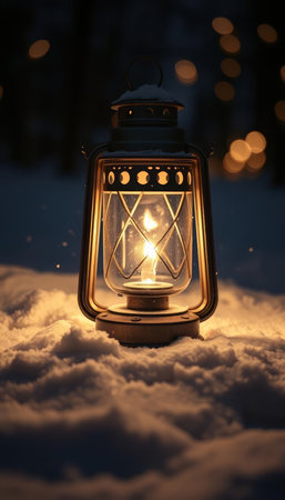 Lantern in the snow. Christmas and New Year concept.の写真素材