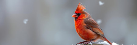 Male Northern Cardinal (cardinalis cardinalis) perched on a snowy branchの写真素材