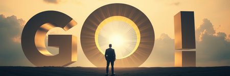 Conceptual 3D business man standing in the middle of a desert with the word go