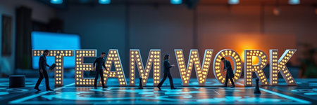 Creative concept of teamwork with glowing word. 3D Renderingの写真素材