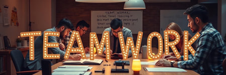 Group of young business people working together in office. Teamwork concept.の写真素材