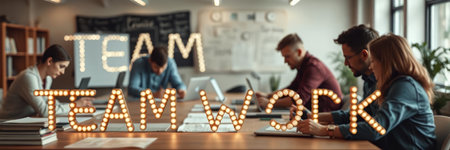 Teamwork concept. Group of business people working together in office.の写真素材