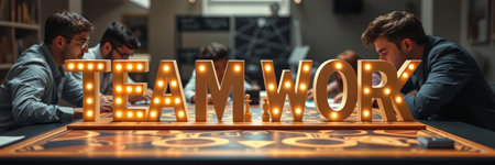 Teamwork concept. Group of young people playing board games in modern office.の写真素材