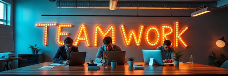 Teamwork concept. Multiethnic business people working together in creative office. Teamwork conceptの写真素材