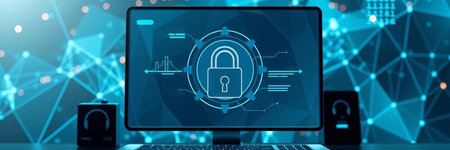 Cyber security concept illustration on a laptop screen. 3D rendering