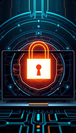 Cyber security concept with padlock on laptop screen 3D rendering