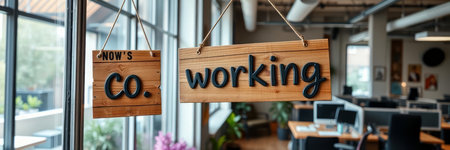 \Sign \\co working\\ in modern office\
