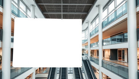 Blank billboard in modern office building. Mock up, 3D Renderingの写真素材