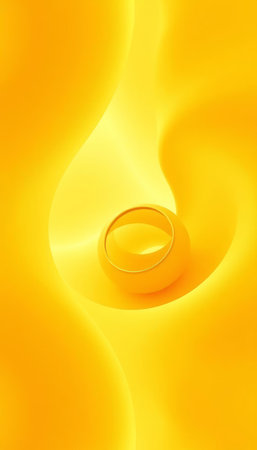 golden ring on a yellow background in the form of a waveの写真素材