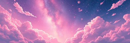 Fantasy sky with clouds and stars. Colorful fantasy background.の写真素材