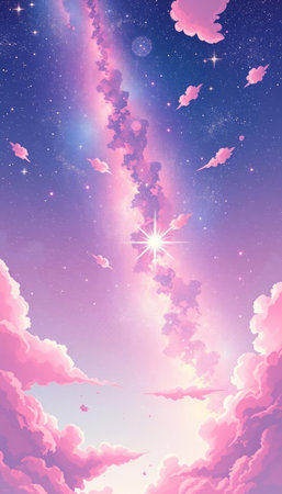 Night sky background with stars and clouds. Vector illustration for your design
